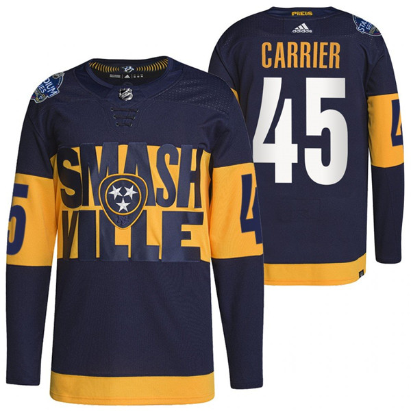 Men's Nashville Predators #45 Alexandre Carrier 2022 Navy Stadium Series Breakaway Player Stitched Jersey Men's Nashville Predators #45 Alexandre Carrier 2022 Navy Stadium Series Breakaway Player Stitched Jersey